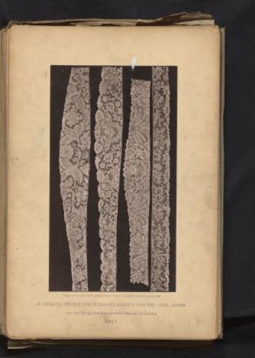 Four strips of 17th-century lace produced in Alençon, from the collection of the Kunstgewerbemuseum in Dresden