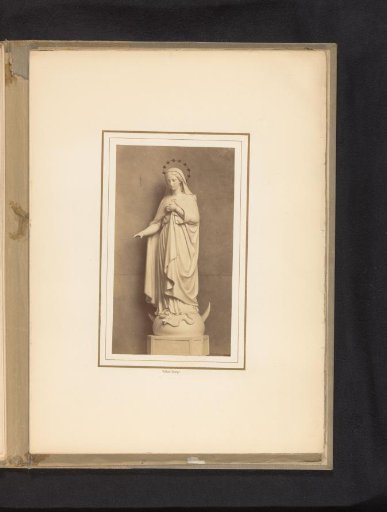 Sculpture of Mary on a globe with a serpent biting its own tail, by Leopold Borbone