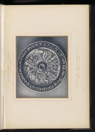 Round dish with a hole in the center, decorated by Pierre Raymond with scenes of presumably Moses
