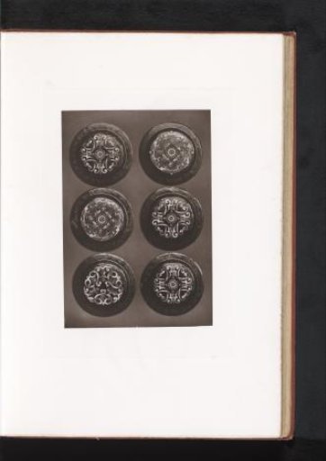 Undersides of six enamel plates, displayed at the Exposition Rétrospective of 1873 in Tours, France