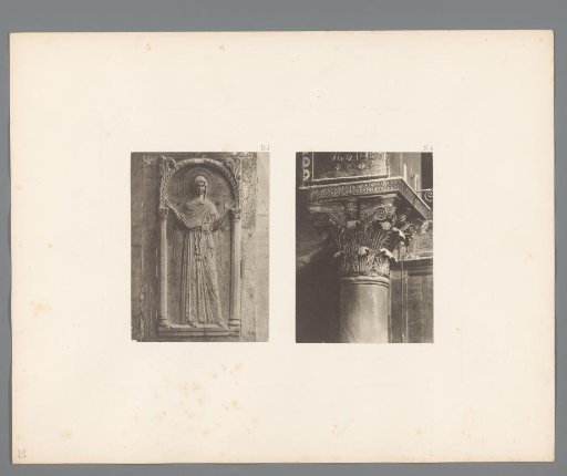 Relief of a female saint and a Corinthian capital from San Marco in Venice