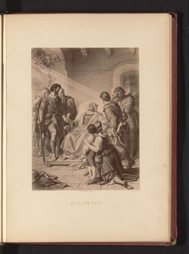 Photographic reproduction of a drawing of a death scene from William Tell by Friedrich Schiller, by Carl Jaeger