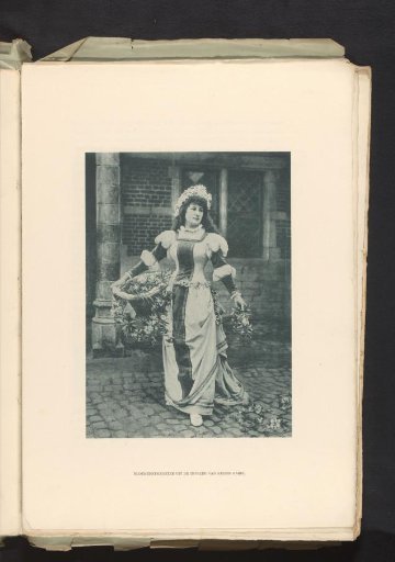 Woman with flowers from the procession of the inauguration of Emperor Charles V in Old Antwerp at the World Exhibition of 1894 in Antwerp