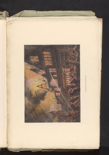 Reproduction of a watercolour of the fire in Old Antwerp at the World Exhibition of 1894 in Antwerp, by Frans van Kuyck