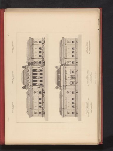 Reproduction of a design for a front view and a reproduction of a design for a side view of a museum, by Jean-Jacques Winders