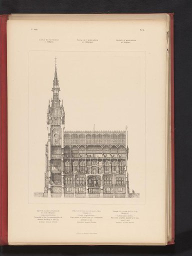 Reproduction of a design for a longitudinal section of a town hall for Gilly, Belgium, by Jean-Jacques Winders