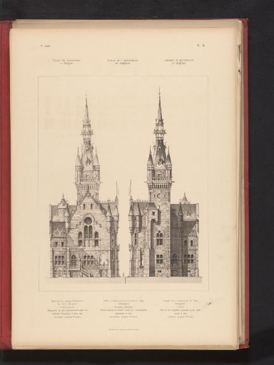 Reproduction of a design for a side view of a town hall for Gilly, Belgium, by Jean-Jacques Winders