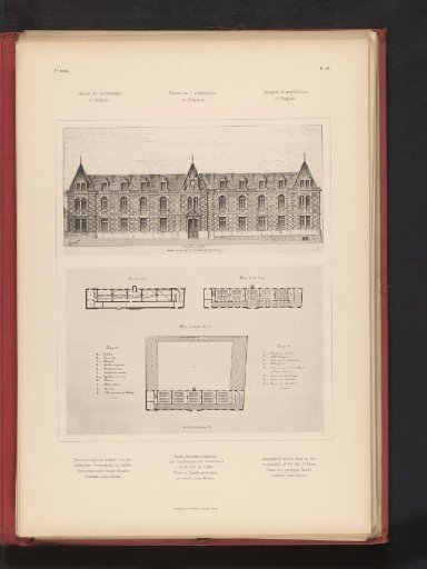 Reproduction of a design for a front view and a floor plan of a lower school, by Louis Boonen