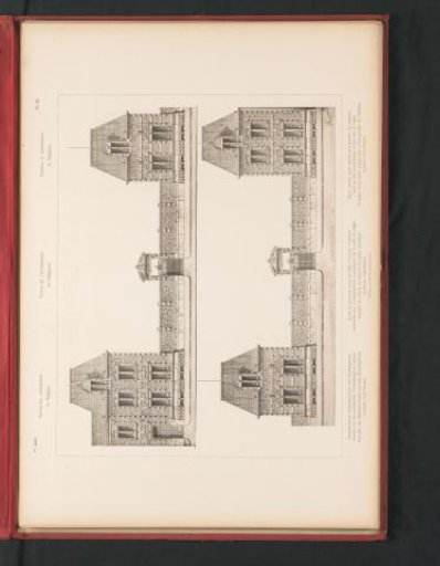 Two reproductions of designs for a front elevation of a girls' school and nursery school, by Louis Boonen