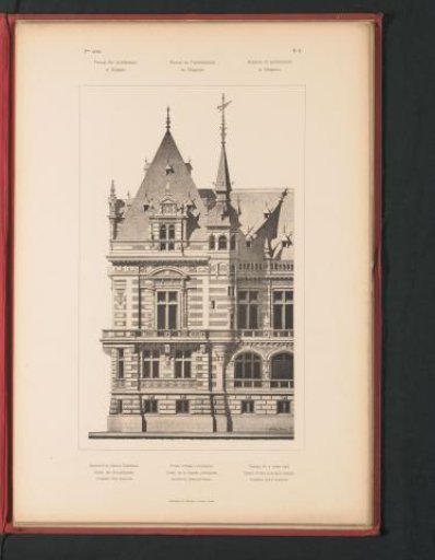 Reproduction of a design for a section of a front elevation of a town hall by Emile Desmedt
