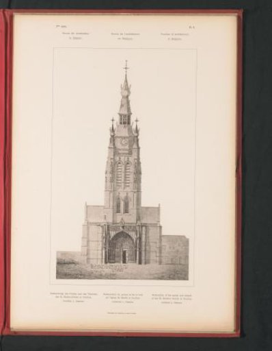 Reproduction of a design for the restoration of the gate and tower of St. Martin's Church in Kortrijk, by L. Degeyne