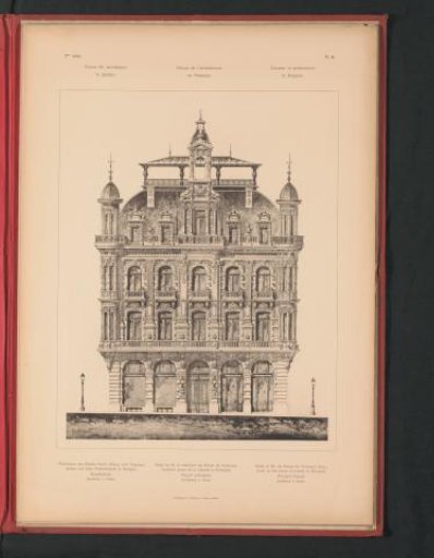 Reproduction of a design for a front view of the residence of Knuyt de Vosmaer in Brussels, by Joseph Naert