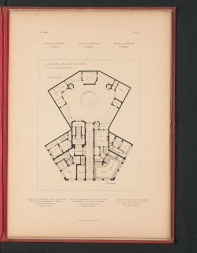 Reproduction of a ground floor plan of the residence of Knuyt de Vosmaer in Brussels, by Joseph Naert
