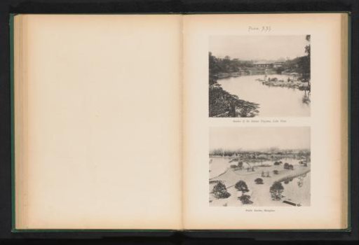 View of the gardens of Daimio Tsuyama and a view of a public garden in Tokyo, Japan