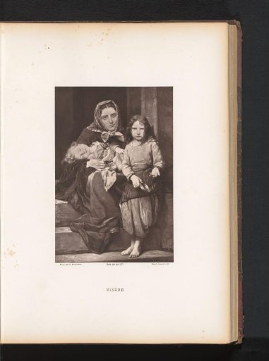 Reproduction of a painting of a poor woman with two children by Timoléon-Marie Lobrichon