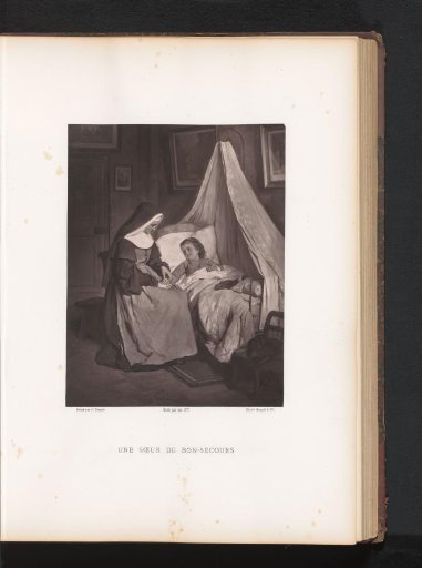 Reproduction of a painting of a sister at the bedside of a girl by Jules Trayer