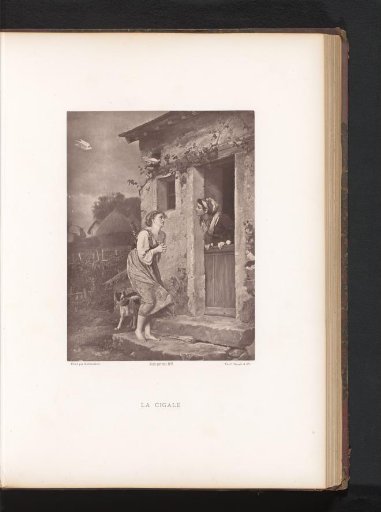 Reproduction of a painting of a beggar woman as a representation of La Cigale by Emile Pierre Metzmacher