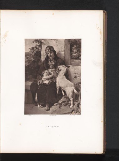 Reproduction of a painting of a woman with a child and a goat by Jaroslav Cermak