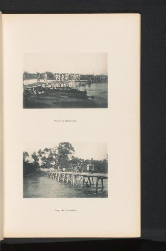 Two views of bridges with farmers and soldiers