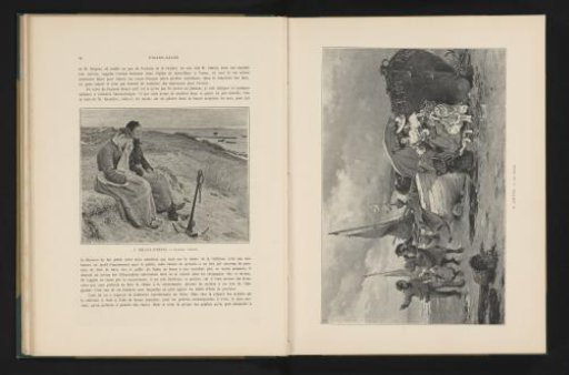 Reproduction of a painting of a group on the beach in the rain by Pierre Outin