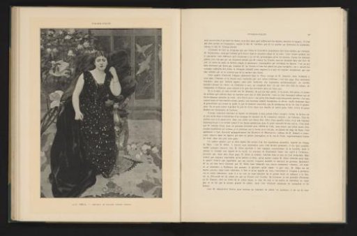Reproduction of a painted portrait of Jane Hading by Alfred Philippe Roll