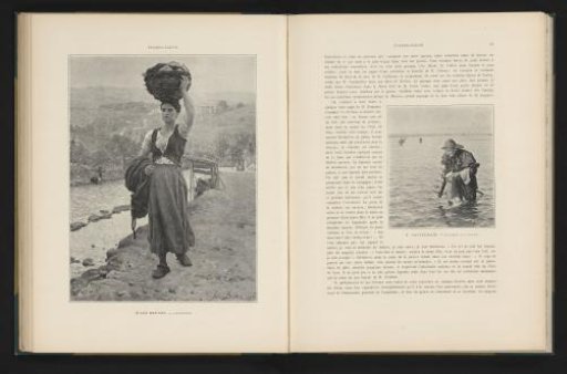 Reproduction of a painting of a woman with a laundry basket on her head by Jules Breton