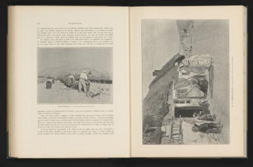 Reproduction of a painting of thatched houses on the beach at Onival-sur-Mer by Firmin-Girard