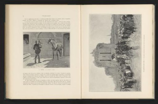 Reproduction of a painting of French cavalry leaving a Breton town by Elizabeth Southerden Butler