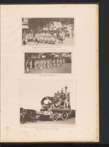 Three views of the Landjuweel parade celebrating the fiftieth anniversary of the Académie d'Archéologie de Belgique in 1892 in Antwerp