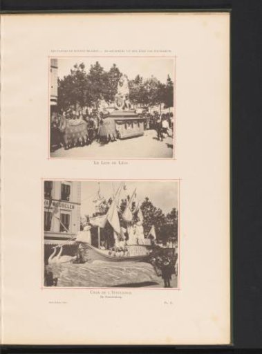 Two views of the Landjuweel parade celebrating the fiftieth anniversary of the Académie d'Archéologie de Belgique in 1892 in Antwerp