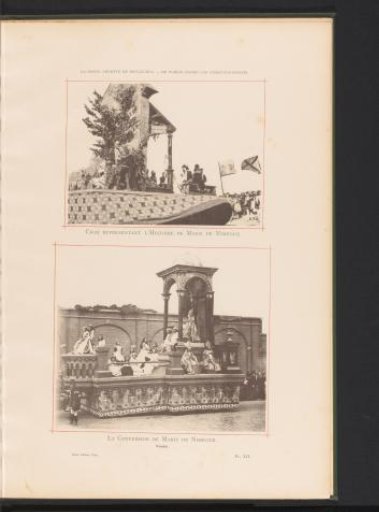 Two views of the Landjuweel parade celebrating the fiftieth anniversary of the Académie d'Archéologie de Belgique in 1892 in Antwerp