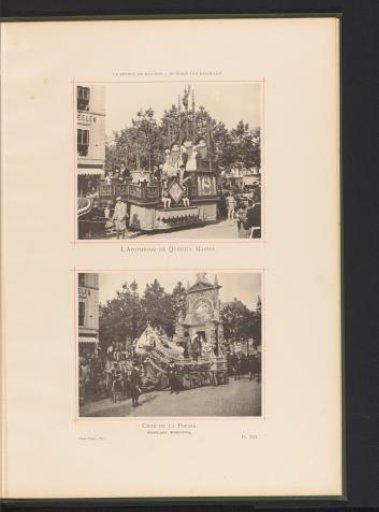 Two views of the Landjuweel parade celebrating the fiftieth anniversary of the Académie d'Archéologie de Belgique in 1892 in Antwerp