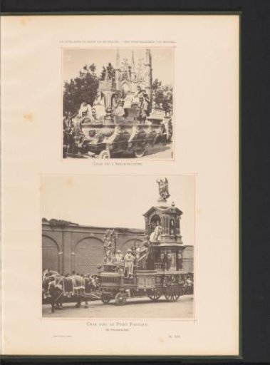 Two views of the Landjuweel parade celebrating the fiftieth anniversary of the Académie d'Archéologie de Belgique in 1892 in Antwerp