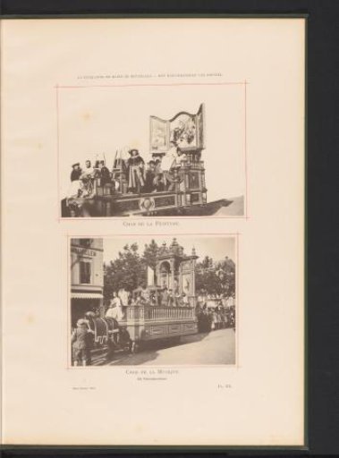 Two views of the Landjuweel parade celebrating the fiftieth anniversary of the Académie d'Archéologie de Belgique in 1892 in Antwerp