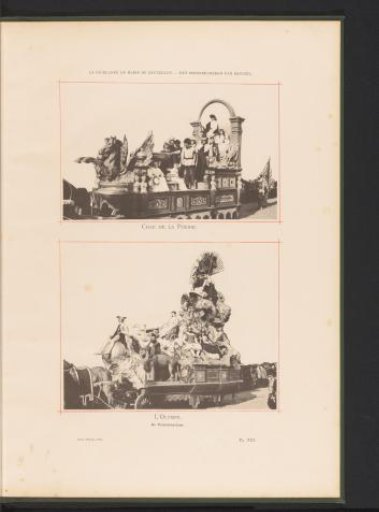 Two views of the Landjuweel parade celebrating the fiftieth anniversary of the Académie d'Archéologie de Belgique in 1892 in Antwerp
