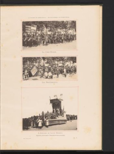 Three views of the Landjuweel parade celebrating the fiftieth anniversary of the Académie d'Archéologie de Belgique in 1892 in Antwerp