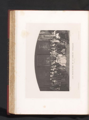 Reproduction of a painting of a group portrait of the members of the Comédie Française by Edmond Geffroy