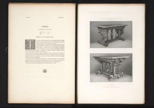 Two 16th-century French wooden tables, at the Exposition Rétrospective of 1877 in Lyon, France
