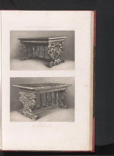 Two 16th-century French wooden tables, at the Exposition Rétrospective of 1877 in Lyon, France