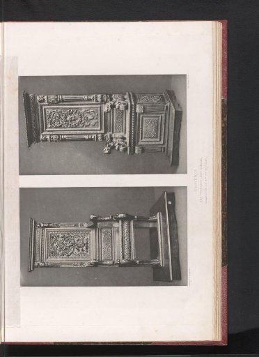 Two 16th-century French wooden seats, at the Exposition Rétrospective of 1877 in Lyon, France