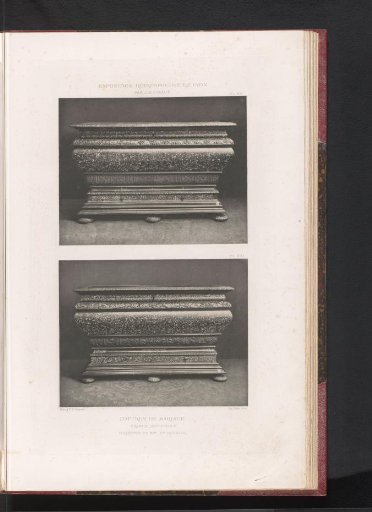 Two 16th-century French wooden marriage chests, at the Exposition Rétrospective of 1877 in Lyon, France