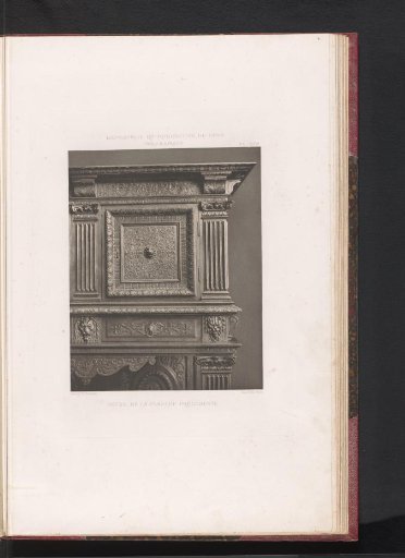 Detail of a 16th-century French wooden sideboard, at the Exposition Rétrospective of 1877 in Lyon, France