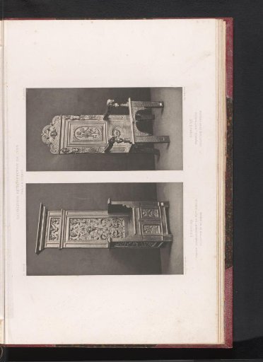 Two 16th-century French wooden seats, at the Exposition Rétrospective of 1877 in Lyon, France