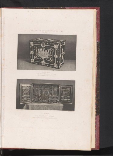 17th-century Flemish wooden cabinet and a 17th-century Italian wooden cabinet, exhibited at the Exposition Rétrospective of 1877 in Lyon, France
