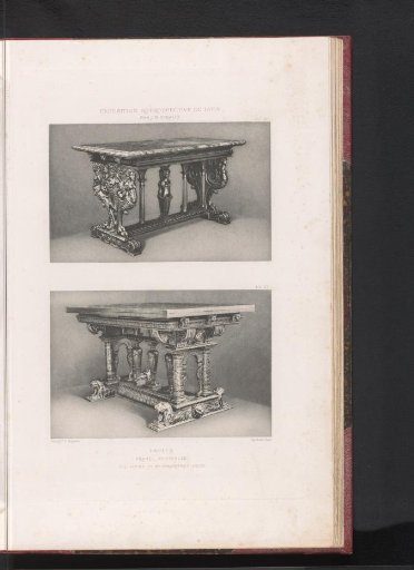 Two 16th-century French wooden tables, at the Exposition Rétrospective of 1877 in Lyon, France