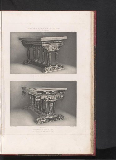 Two 16th-century French wooden tables, at the Exposition Rétrospective of 1877 in Lyon, France
