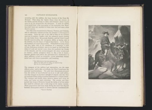 Photographic reproduction of a print depicting the crossing of the Alps by Napoleon Bonaparte
