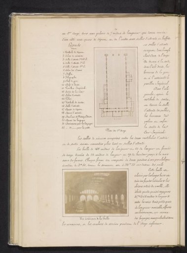 Photographic reproductions of a map of the first floor of the Anhalter Bahnhof in Berlin and an interior of the station hall