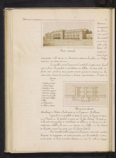 View of the Strasbourg-Ville station and a photographic reproduction of a floor plan of the station