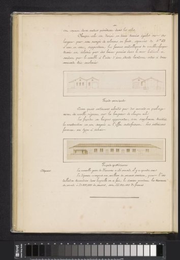 Two photographic reproductions of drawings of the facade of Hanover Hauptbahnhof